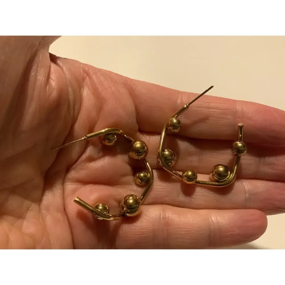 Anthropologie Hoop Earrings Ball Jhumka Open Stud Statement Boho Y2K Irregular